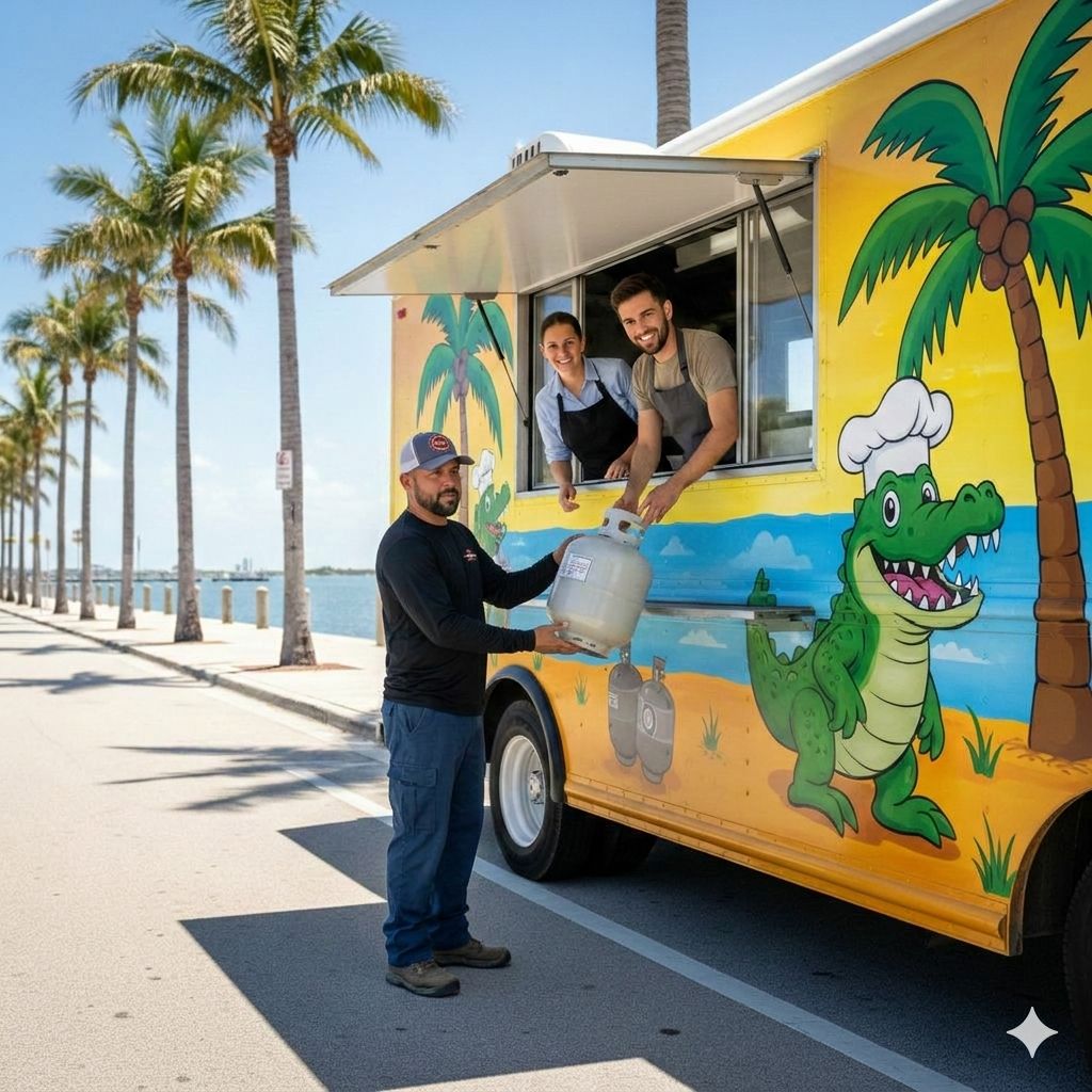 Blue Flame Professional Service food truck propane refill service Riviera Beach waterfront FL