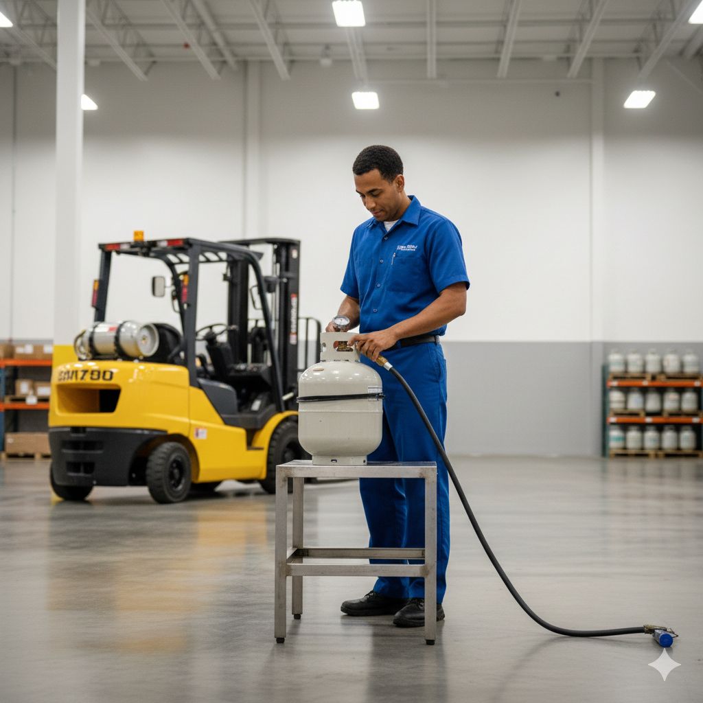 Blue Flame Professional Service forklift propane cylinder refill service near Port of Palm Beach Riviera Beach FL