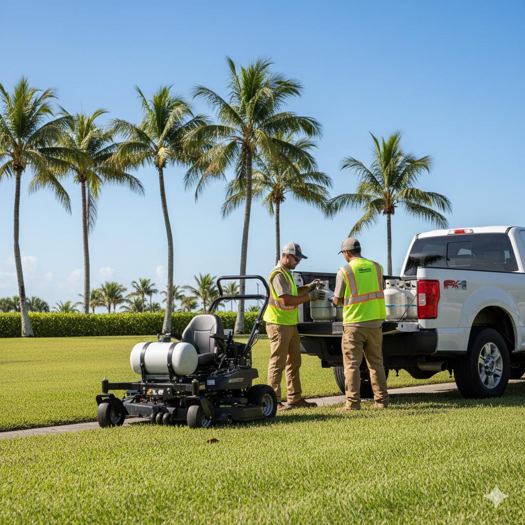 Blue Flame Professional Service commercial propane refill for landscaping crews in Riviera Beach Palm Beach County FL
