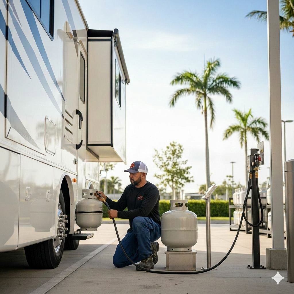 Blue Flame Professional Service RV propane tank refill service in Riviera Beach Palm Beach County FL