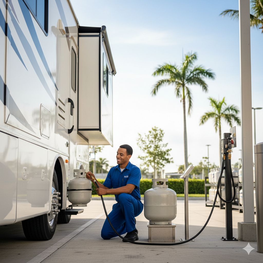Blue Flame Professional Service RV propane tank refill service in Riviera Beach Palm Beach County FL